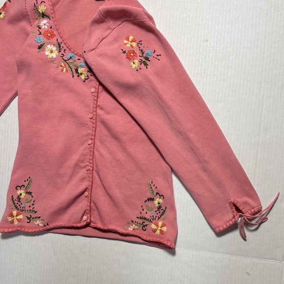 BETSEY JOHNSON Y2K Black Label Pink Floral Embroidered Scoop Neck Cardigan M - Picture 8 of 14